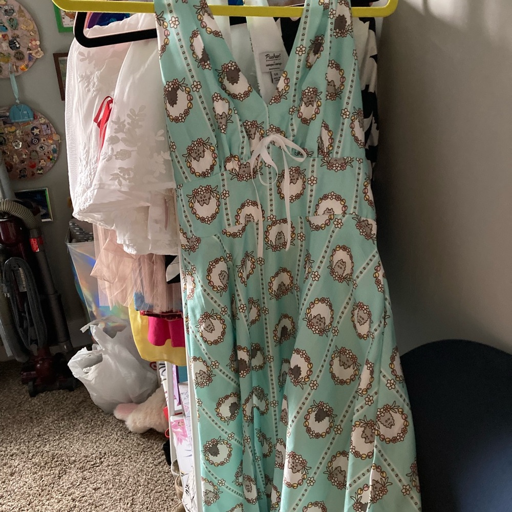 Pusheen teal halter dress (Unique Vintage)